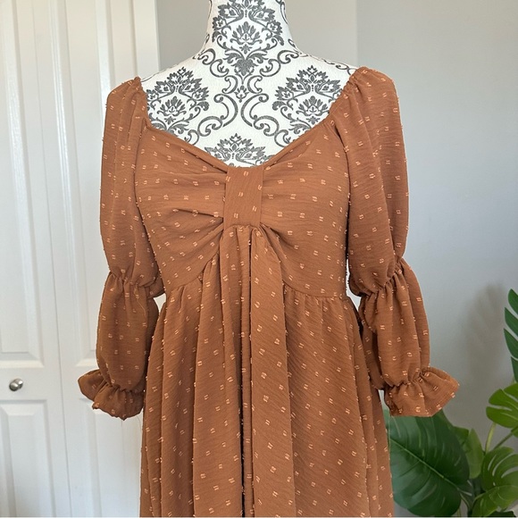 Rust Midi Puff Sleeve Dress - Picture 3 of 4